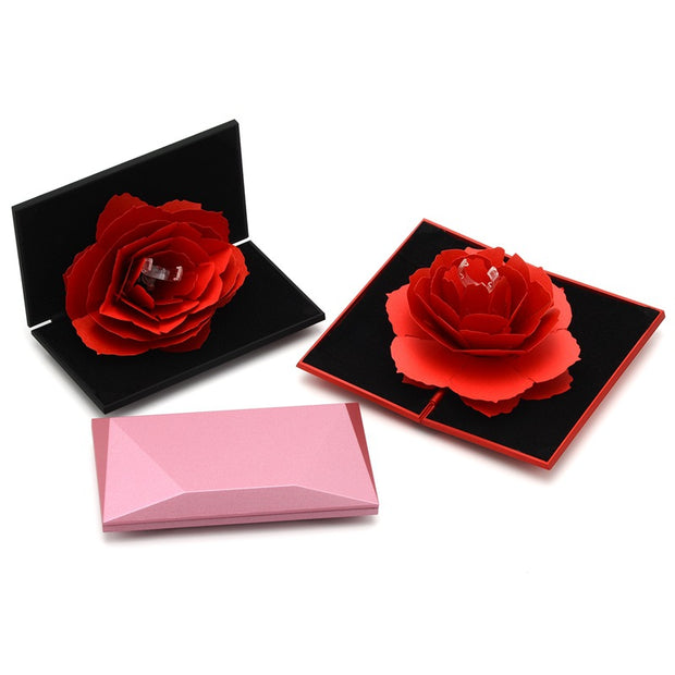 3D Love Box Heart-shaped Rose Flower Rotating Ring Box