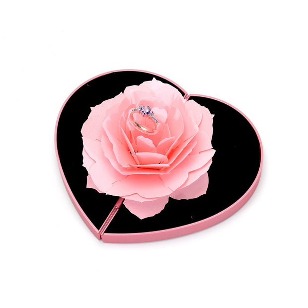 3D Love Box Heart-shaped Rose Flower Rotating Ring Box